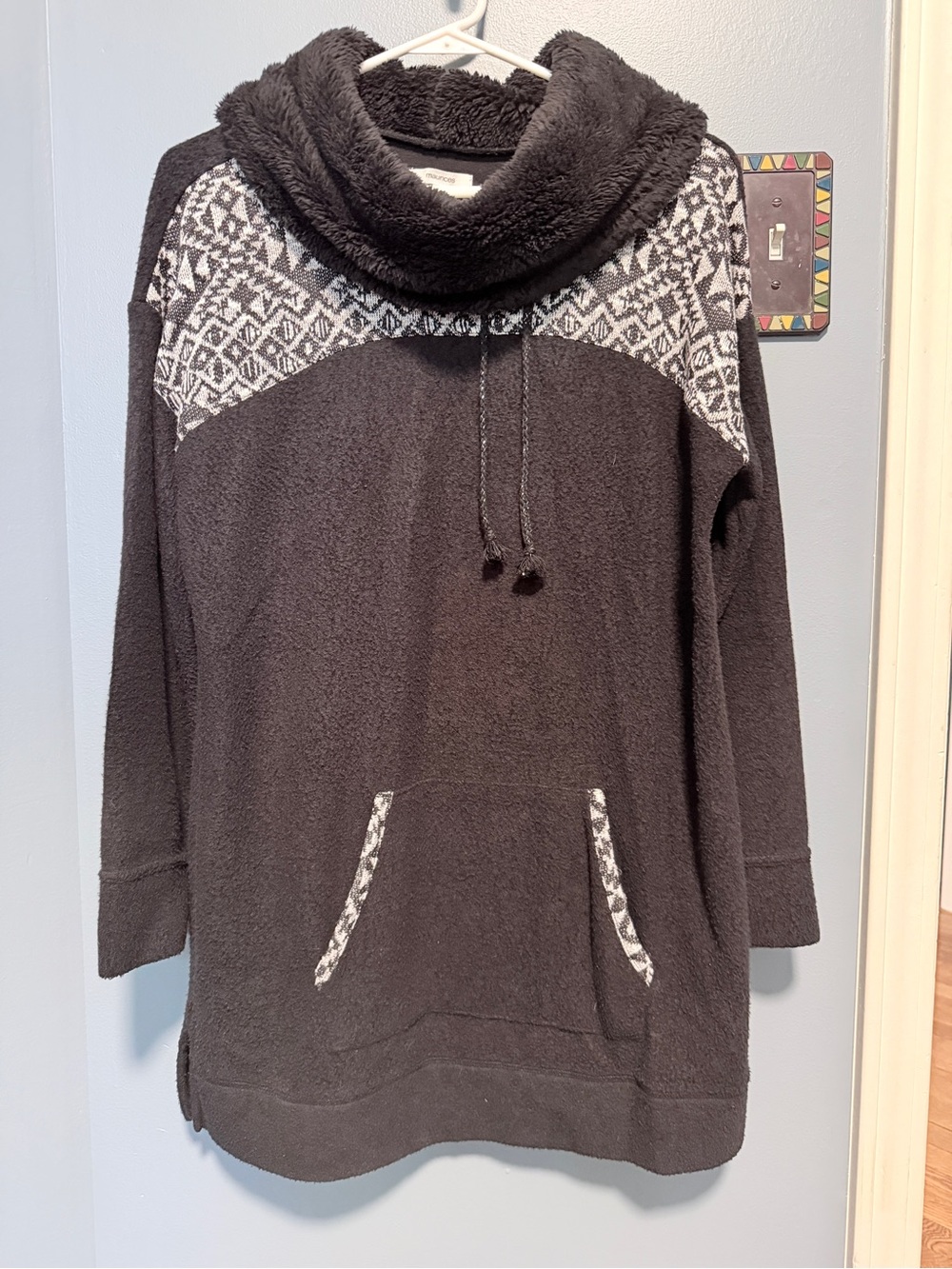 Maurice’s Cozy Black Patterned Funnel-Neck Pullover Sweater